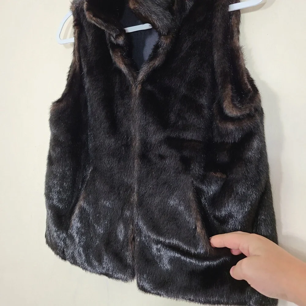 Dark Brown Faux Fur‎ Womens S Vest Mob Wife Luxury Winter Glam Elevated Casual
